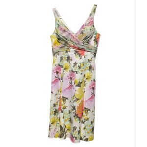RICKIE FREEMAN for TERI JON Floral Cotton Dress Sz 10 has a lining flaw